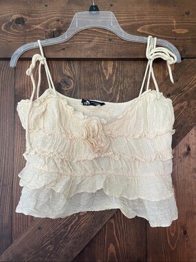 Zara Cream Ruffle Tie-Strap Crop Camisole
